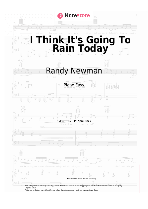 I Think It's Going To Rain Today - Randy Newman Piano Sheet Music Easy - Piano.Easy