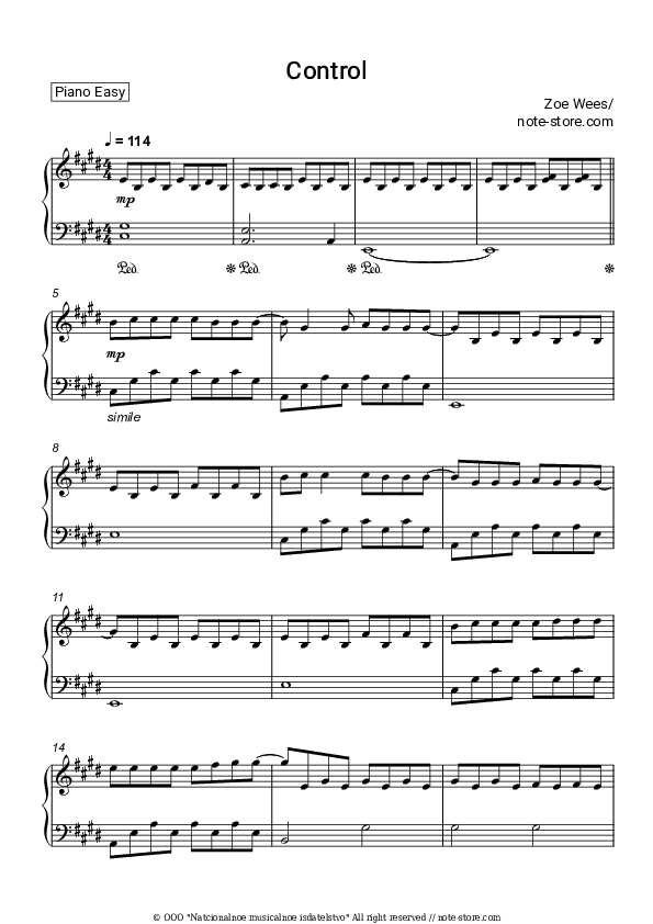 Control - Zoe Wees Piano Sheet Music Easy - Piano.Easy