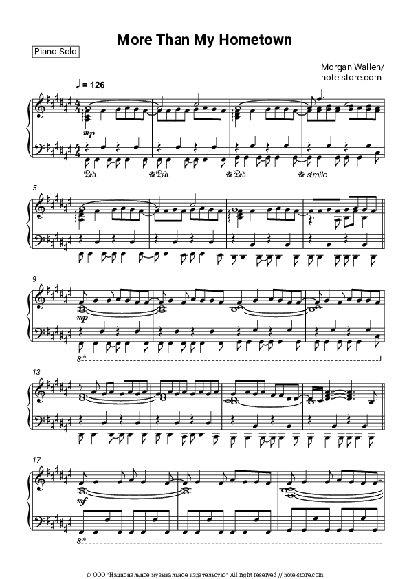 More Than My Hometown - Morgan Wallen Piano Sheet Music - Piano.Solo