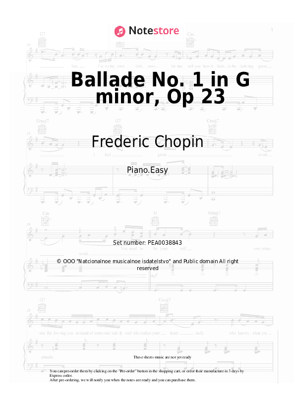 Ballade No. 1 in G minor, Op 23 - Frederic Chopin Piano Sheet Music Easy - Piano.Easy