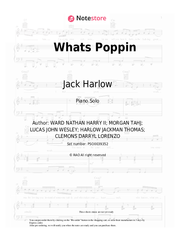 Whats Poppin - Jack Harlow Piano Sheet Music - Piano.Solo