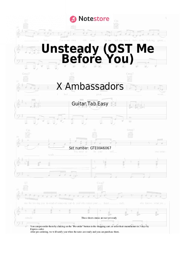 Unsteady (OST Me Before You) - X Ambassadors Tabs Easy - Guitar.Tab.Easy