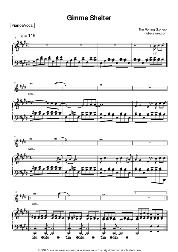 Gimme Shelter - The Rolling Stones Piano Sheet Music with the Voice part - Piano&Vocal