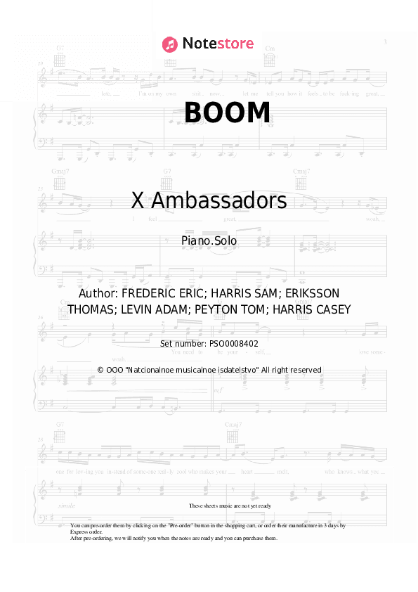 BOOM - X Ambassadors Piano Sheet Music - Piano.Solo