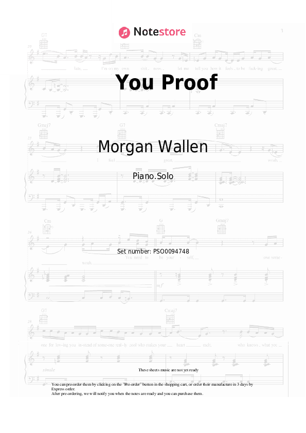 You Proof - Morgan Wallen Piano Sheet Music - Piano.Solo
