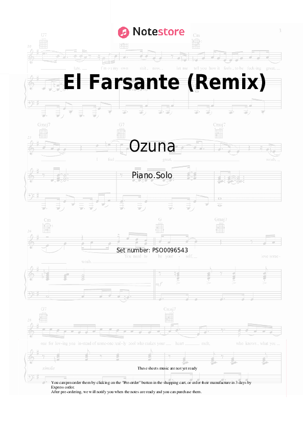 El Farsante (Remix) - Ozuna, Romeo Santos Piano Sheet Music - Piano.Solo