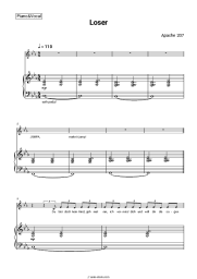 Sheet music, chords Apache 207 - Loser